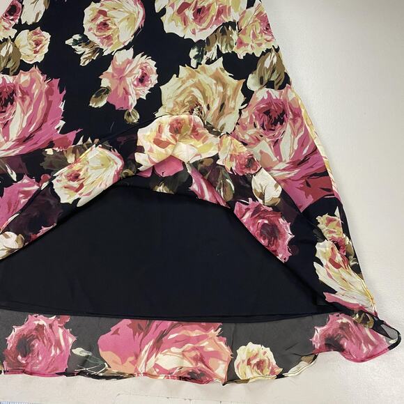 VTG Talbots Petites Pure Silk Dress 10P Black Dark Floral Sheath Whimsigoth 90S - Picture 10 of 13